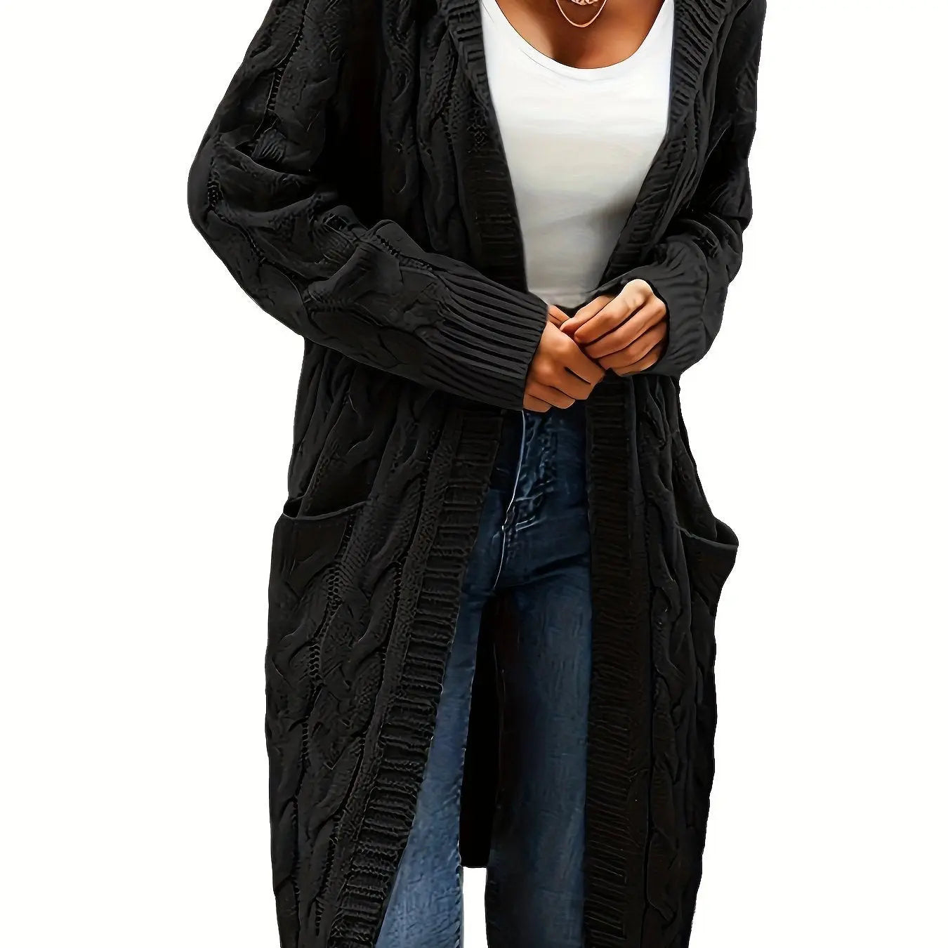 Cozy Open Front Winter Cardigan with Pockets