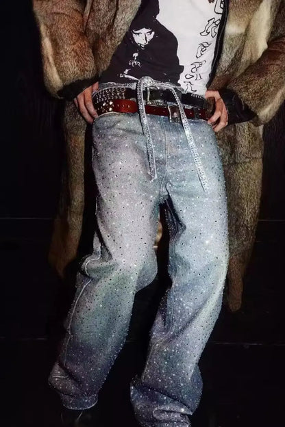 Ripped Designer Mens Jeans with Belt