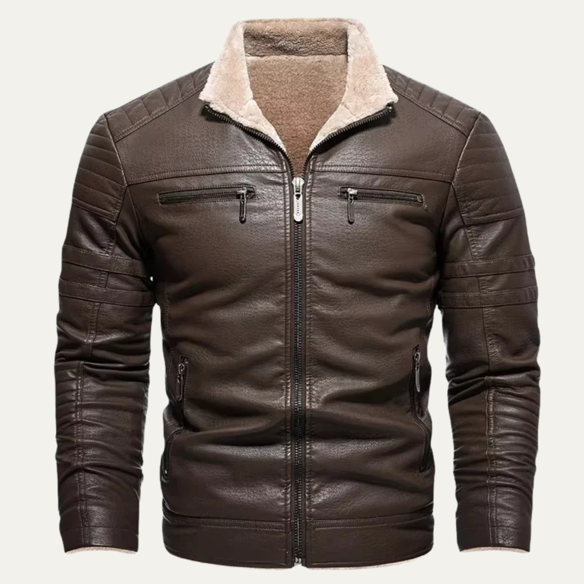 Thermal Men's Fleece Lined Leather Biker Coat