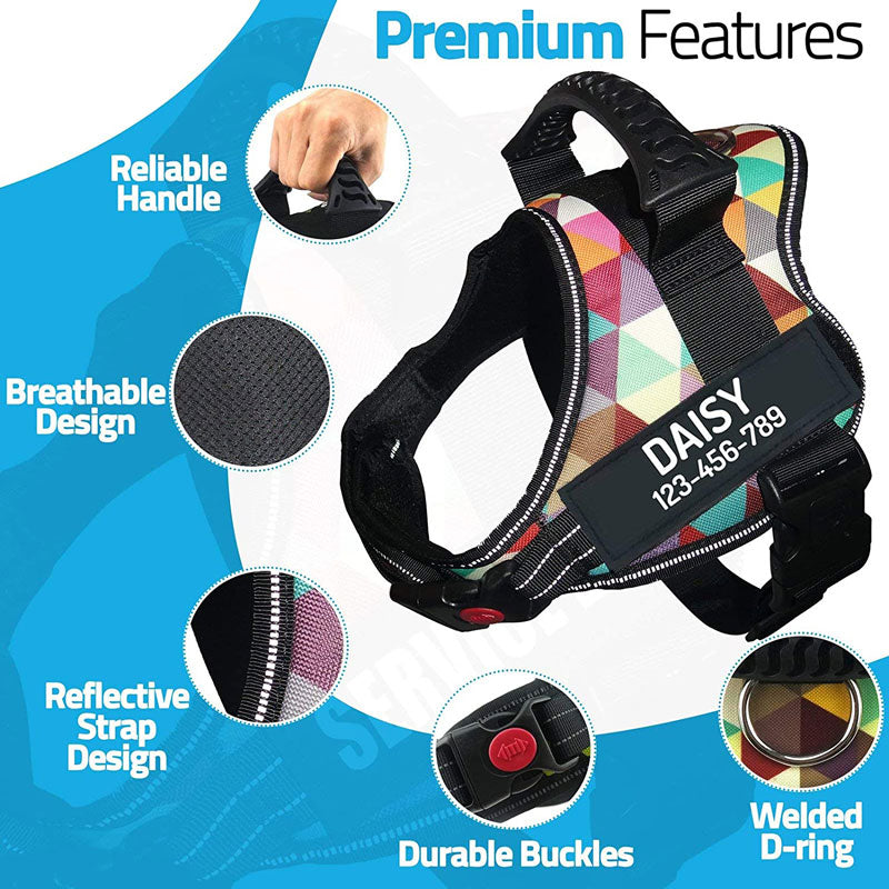 Personalised Dog Harness Strong No Pull Premium Custom Name Reflective Vest