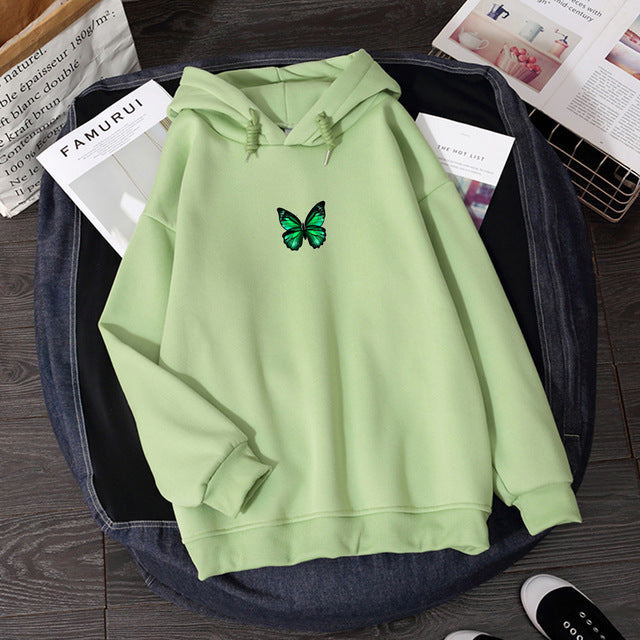 Women's Casual Cotton Blend Hoodie Sweatshirt with Butterfly Print