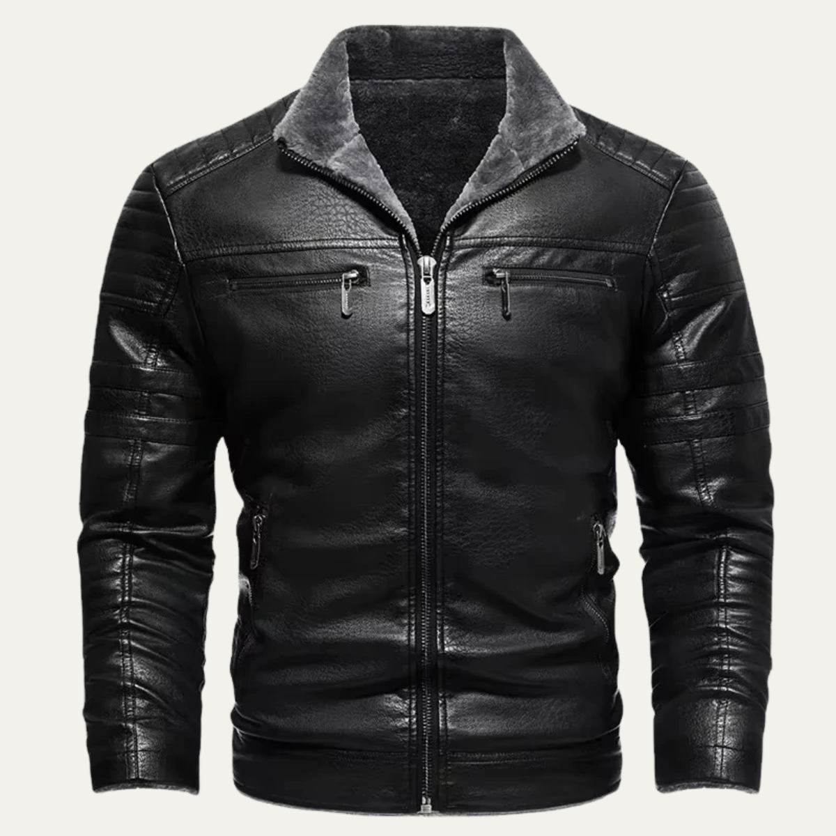Thermal Men's Fleece Lined Leather Biker Coat - OutfitLondon