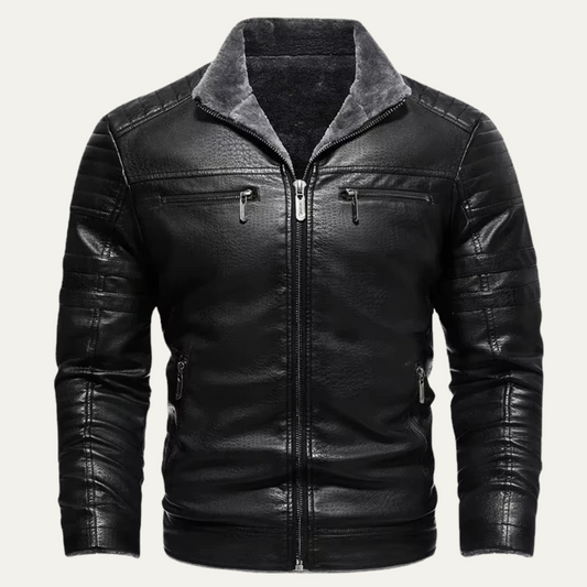 Thermal Men's Fleece Lined Leather Biker Coat - OutfitLondon