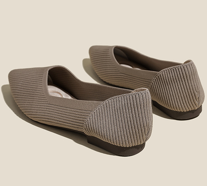 Comfortable Classy Knit Cap Toe Flats-Light Brown