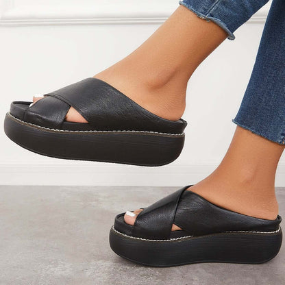 Women's Platform Criss Cross Slides Slip on Slide Sandals