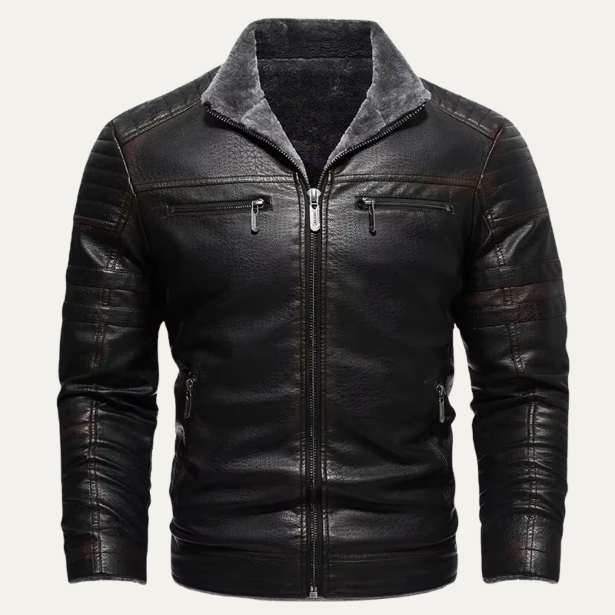 Thermal Men's Fleece Lined Leather Biker Coat