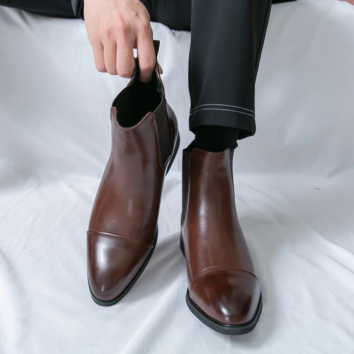 Luxury Men's Black Leather Chelsea Boots Red Sole