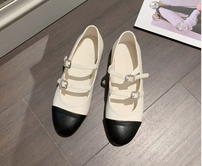 Ruond Toe Low Heel Mary Jane Pumps Buckle Dress Shoes