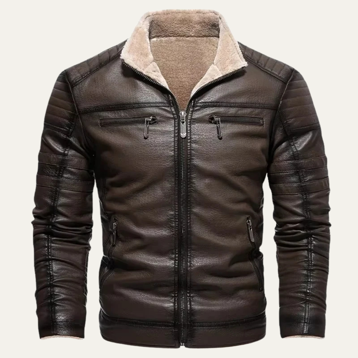 Thermal Men's Fleece Lined Leather Biker Coat