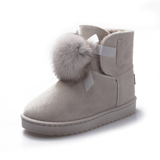 Warm Faux Fur Ankle Snow Boots Pompom Winter Booties