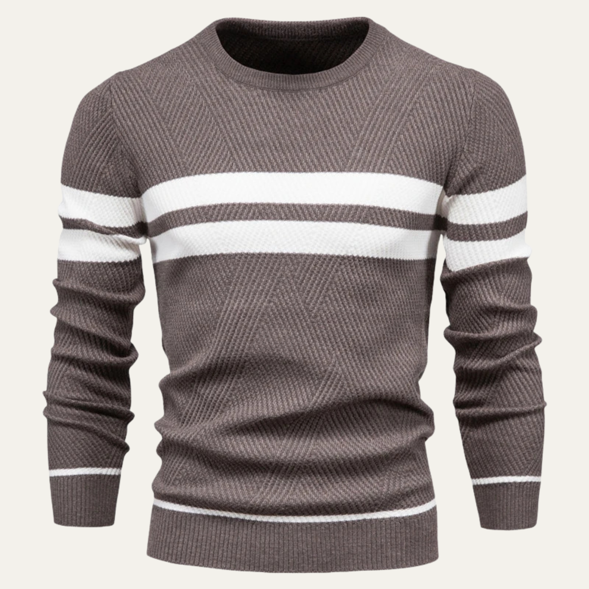 Classic Men's White Stripe Crew Neck Sweater