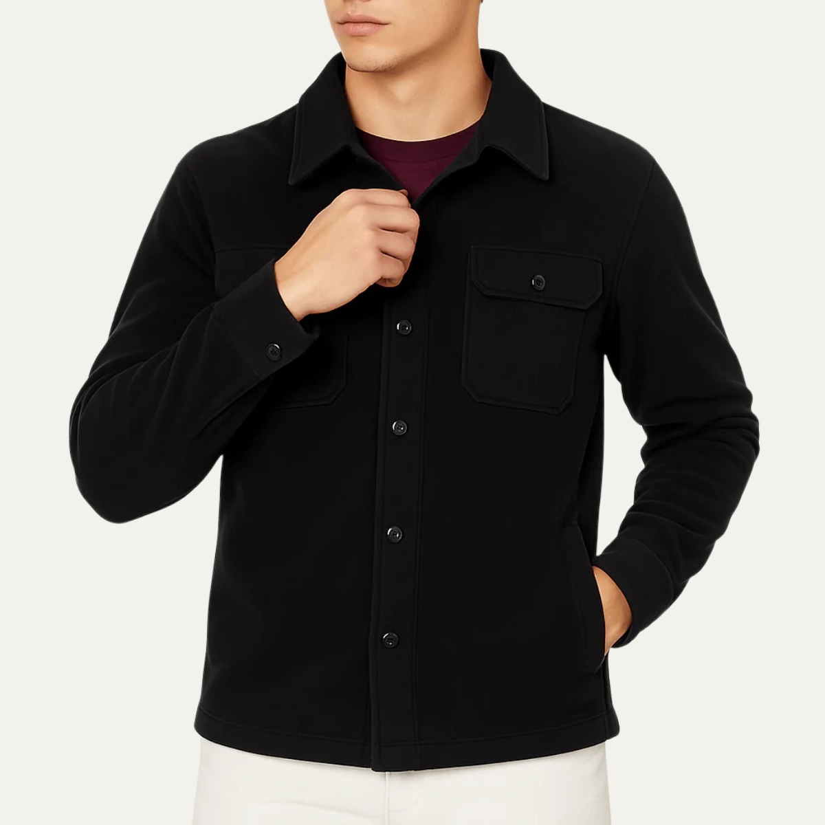 Classic Mens Wool Button Down Coat with Pockets
