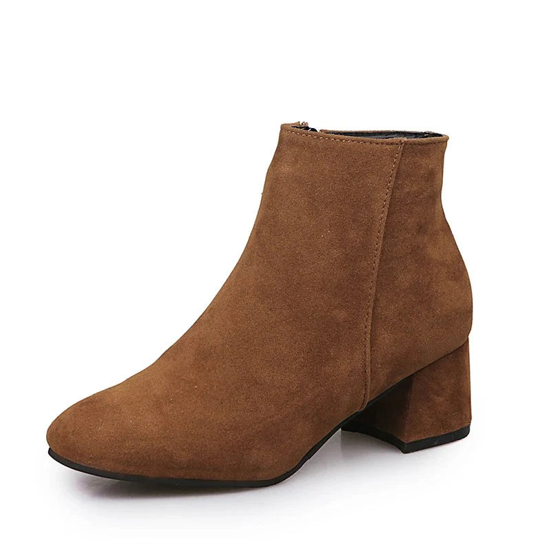 Suede Ankle Boots | Side Zip & Low Block Heel