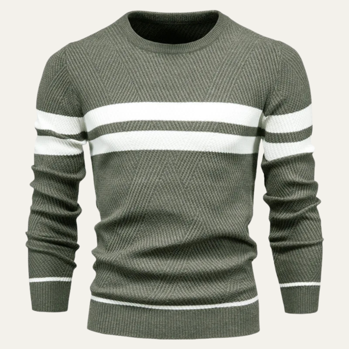 Classic Men's White Stripe Crew Neck Sweater
