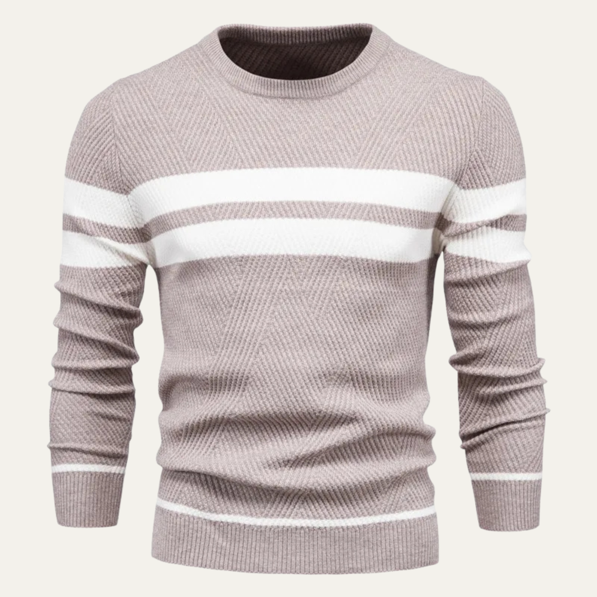 Classic Men's White Stripe Crew Neck Sweater