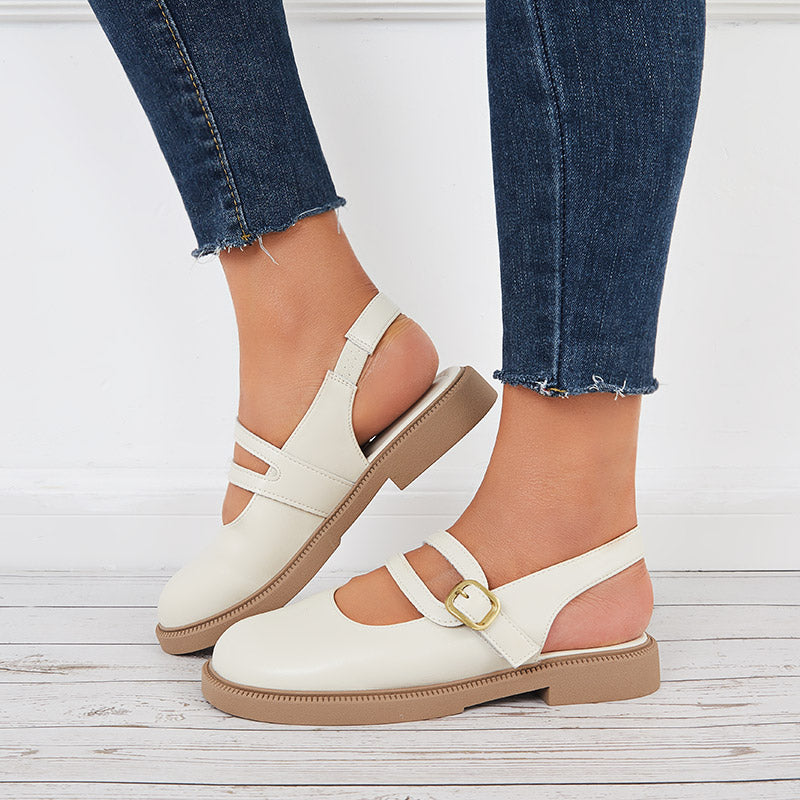 Closed Toe Mary Jane Slingback Flats Low Block Heel Loafer Shoes