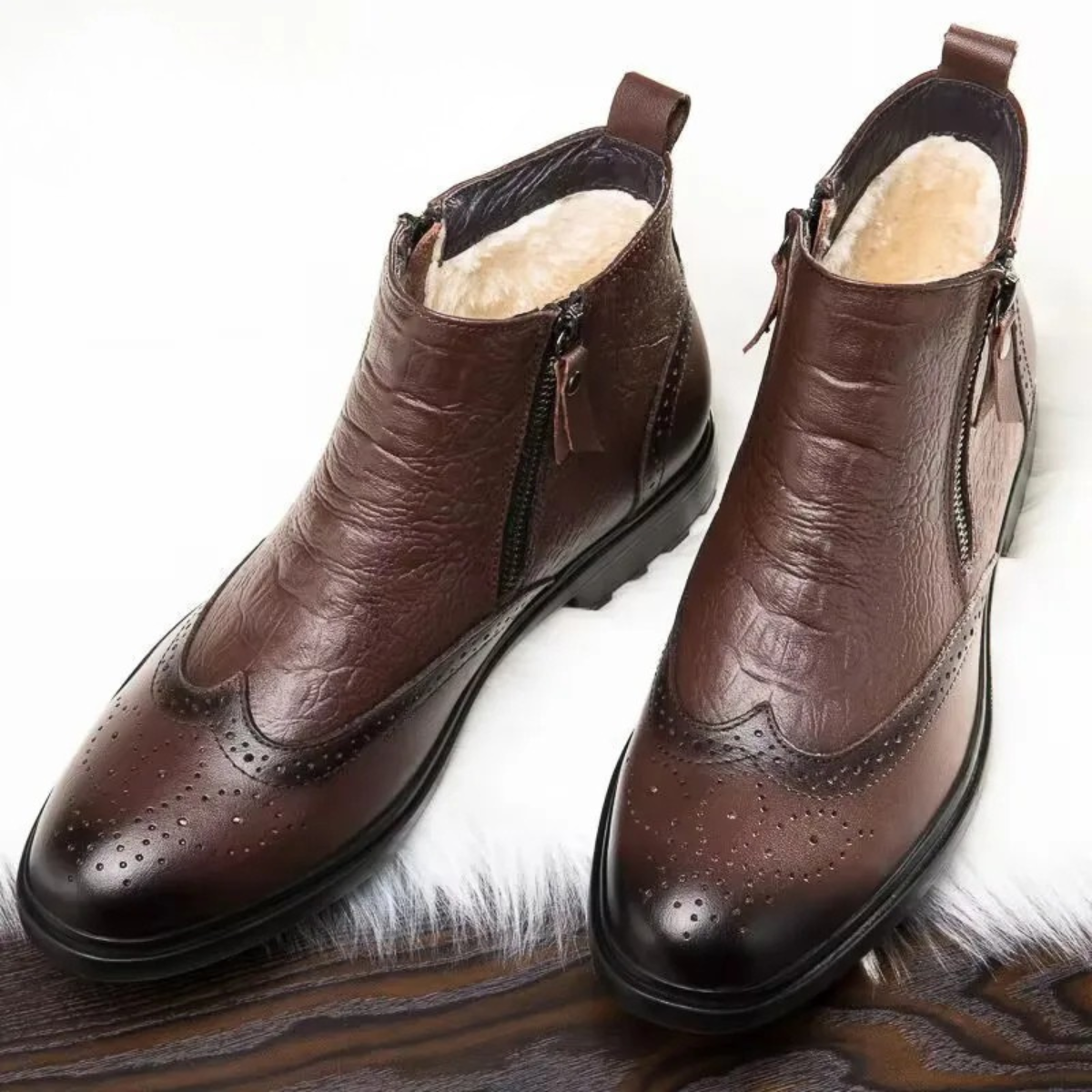 Warm Insulated Leather Zip Boots for Men - OutfitLondon