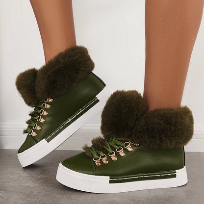 Platform Lace Up Warm Fur Lined Sneakers Flat Ankle Boots