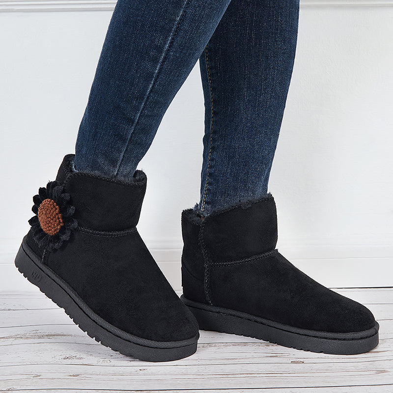 Warm Faux Fur Ankle Snow Boots Flower Winter Booties