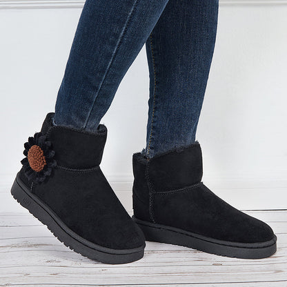 Warm Faux Fur Ankle Snow Boots Flower Winter Booties