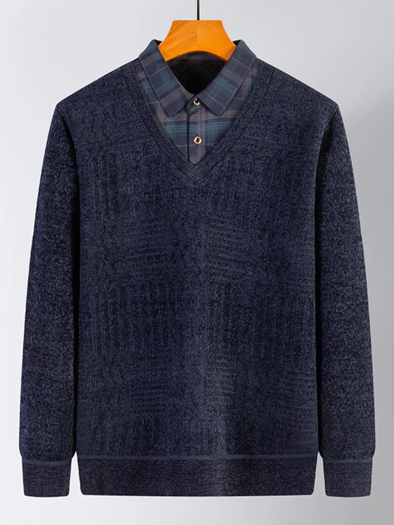 Large Plaid Crew Neck Pullover Sweater