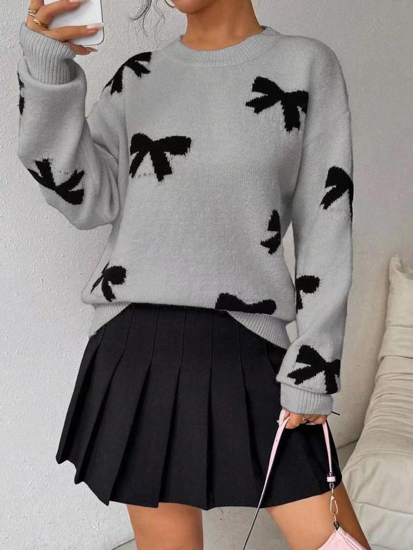 Stylish Bow Pattern Crew Neck Winter Sweater