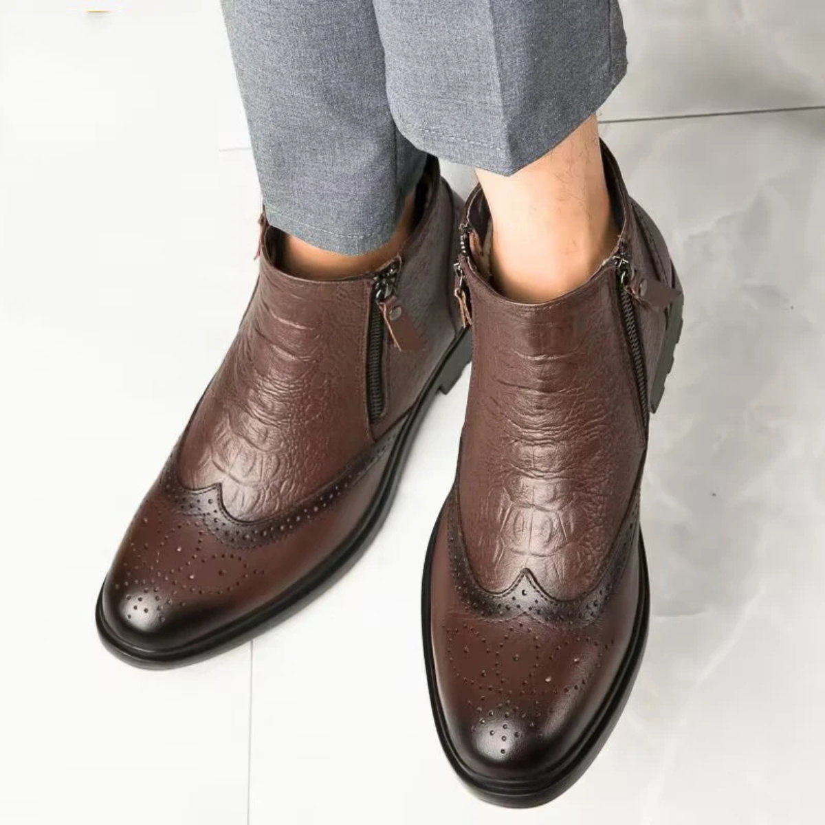 Warm Insulated Leather Zip Boots for Men