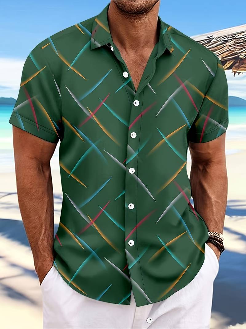 Trendy Mens Button Down Short Sleeve Shirt
