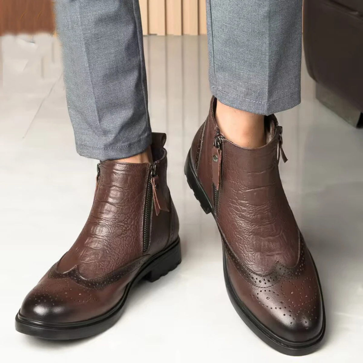 Warm Insulated Leather Zip Boots for Men