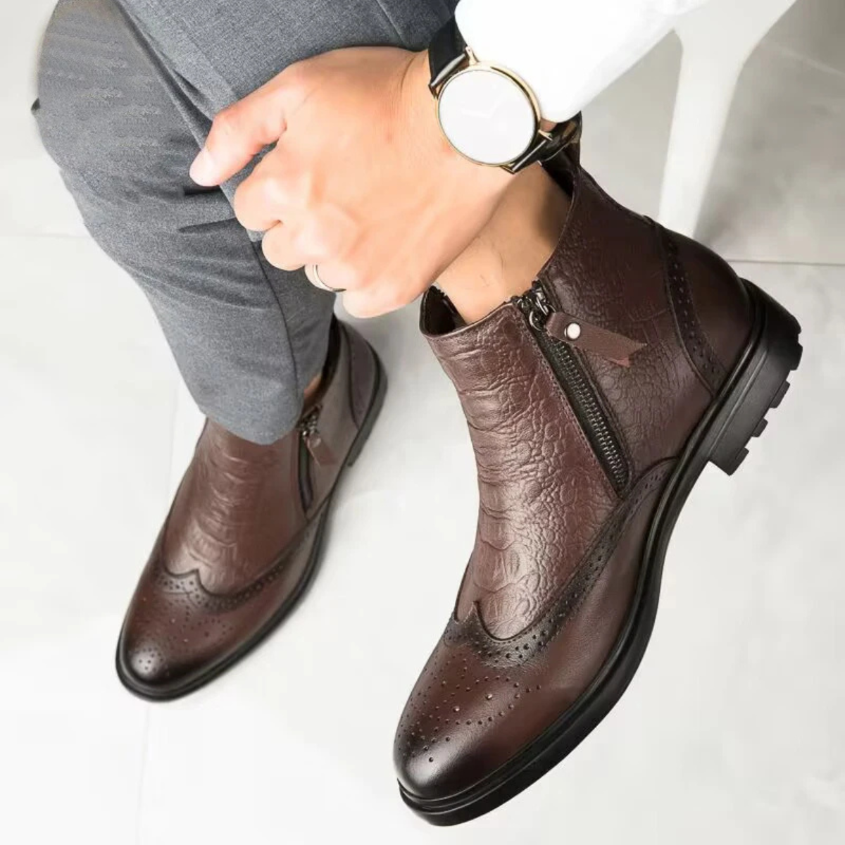 Warm Insulated Leather Zip Boots for Men