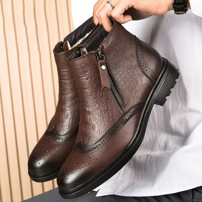 Warm Insulated Leather Zip Boots for Men