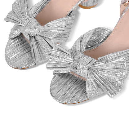 Women's Chunky Heel Pleated Bow Sandals