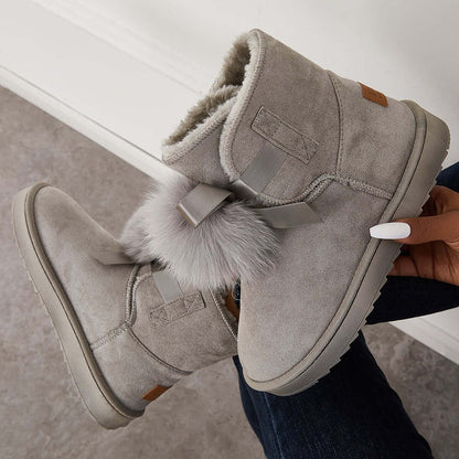 Warm Faux Fur Ankle Snow Boots Pompom Winter Booties
