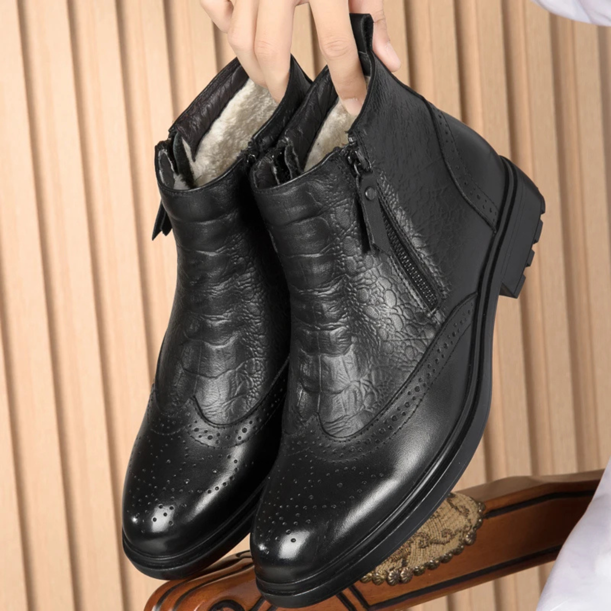 Warm Insulated Leather Zip Boots for Men