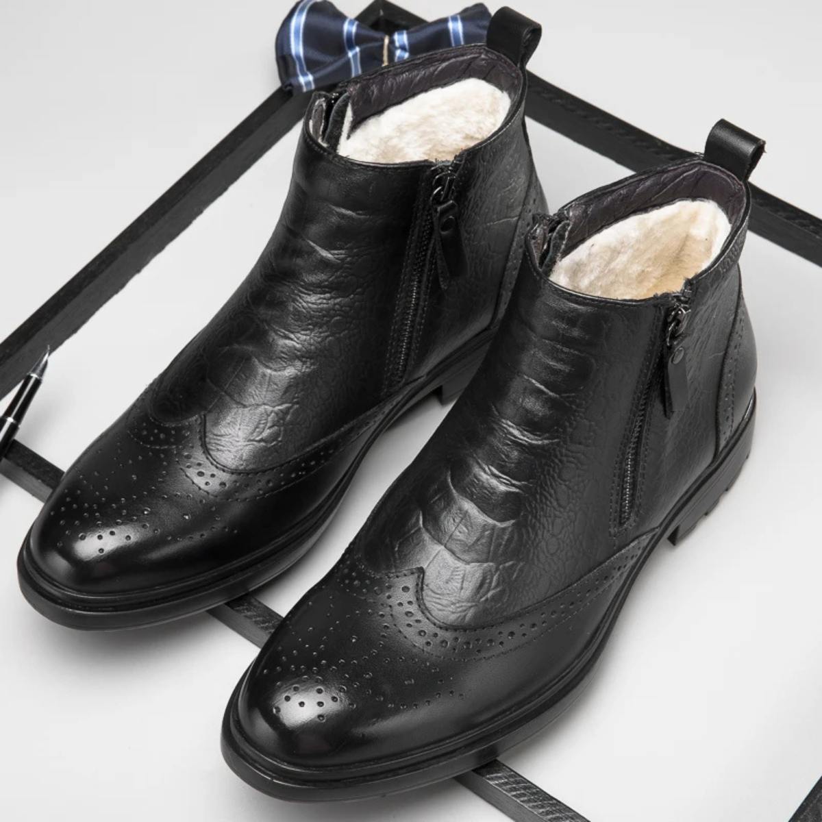 Warm Insulated Leather Zip Boots for Men