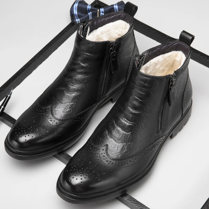 Warm Insulated Leather Zip Boots for Men
