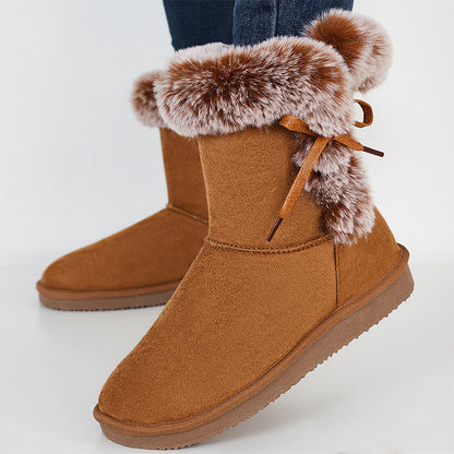 Non Slip Snow Short Booties Side Lace Up Faux Fur Ankle Boots