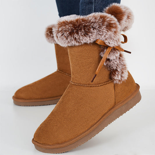 Non Slip Snow Short Booties Side Lace Up Faux Fur Ankle Boots