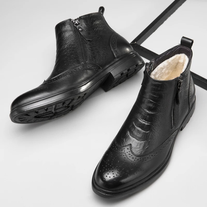 Warm Insulated Leather Zip Boots for Men