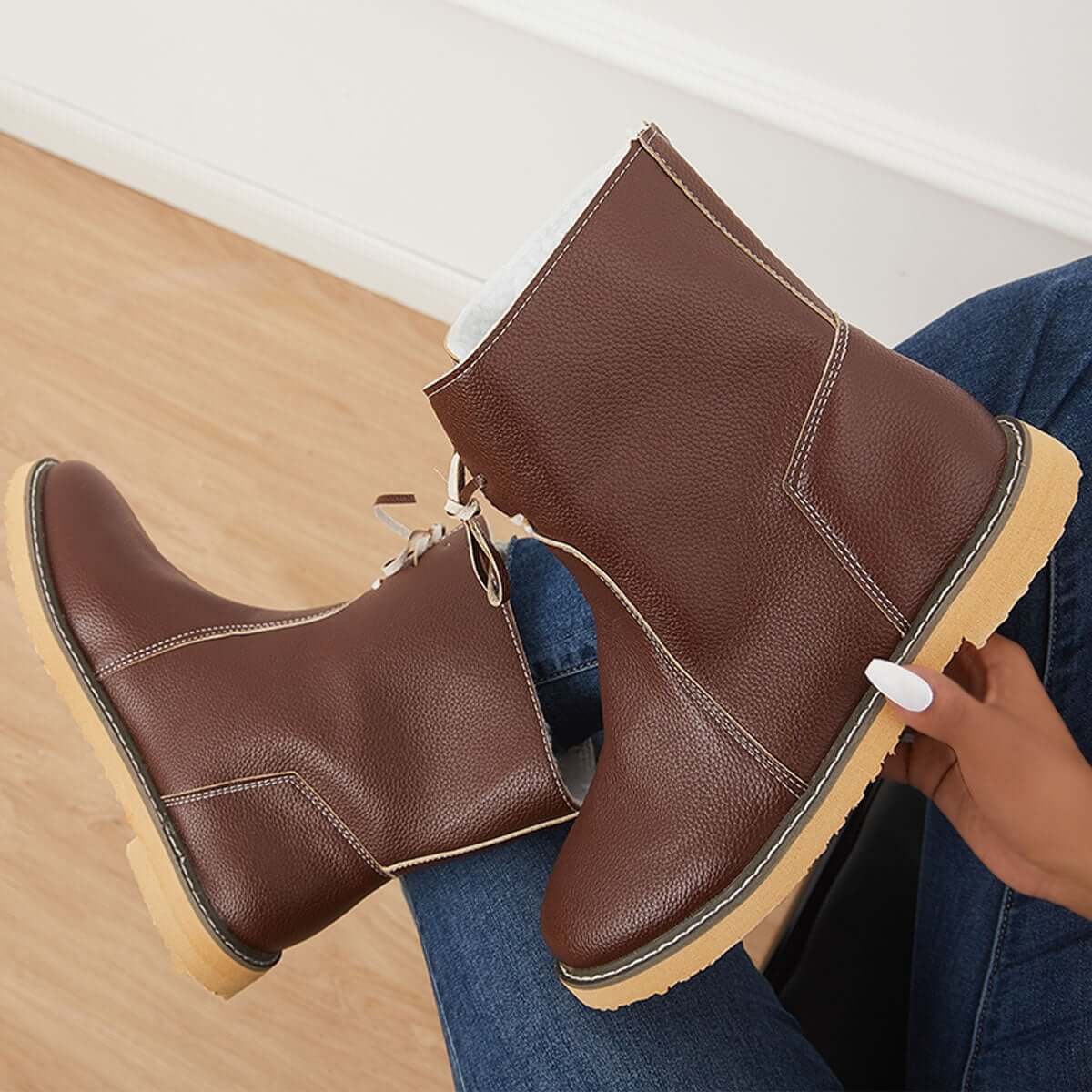 Warm Cotton Lined Waterproof Snow Ankle Boots Wide Width Flat Booties