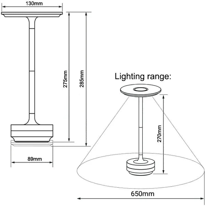 Metallic Cordless Rechargeable Table Lamp& Waterproof Desk Light