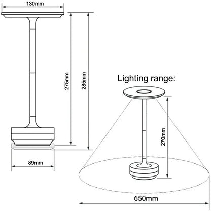 Metallic Cordless Rechargeable Table Lamp& Waterproof Desk Light