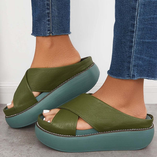 Women's Platform Criss Cross Slides Slip on Slide Sandals