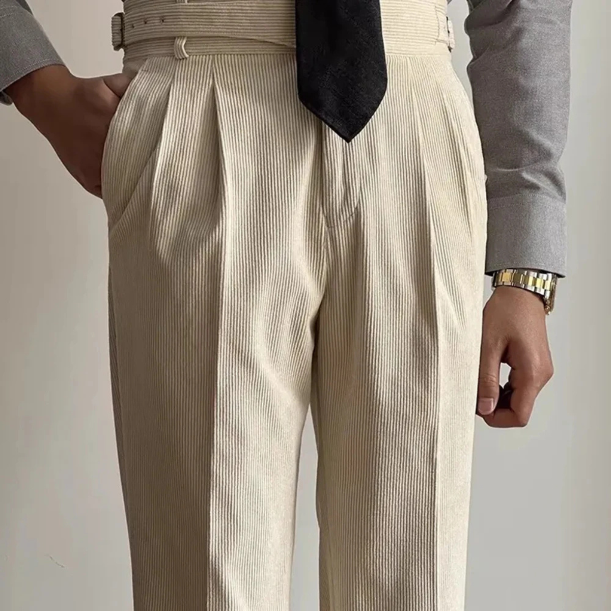 Classic Men's Corduroy High Waisted Trousers