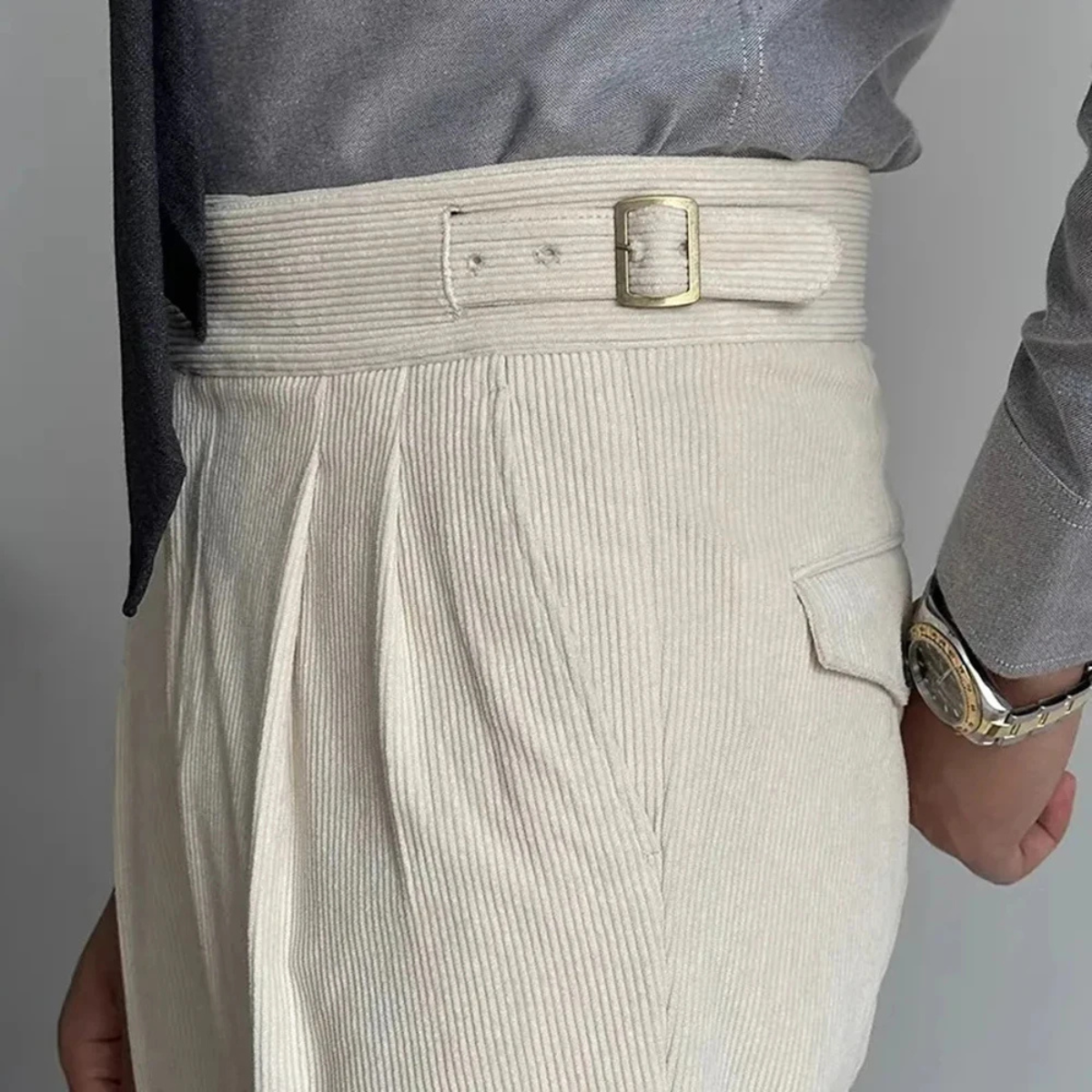 Classic Men's Corduroy High Waisted Trousers