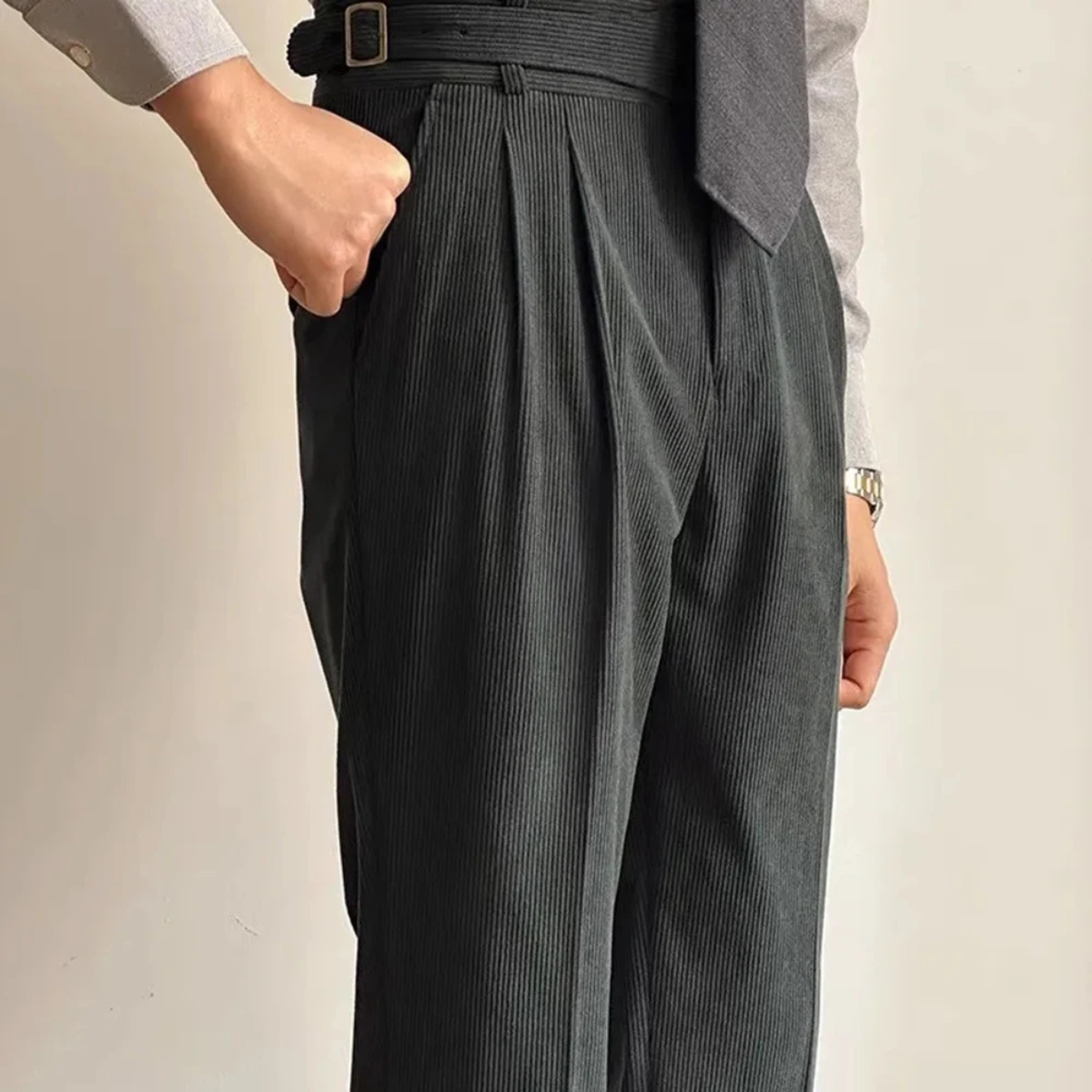 Classic Men's Corduroy High Waisted Trousers