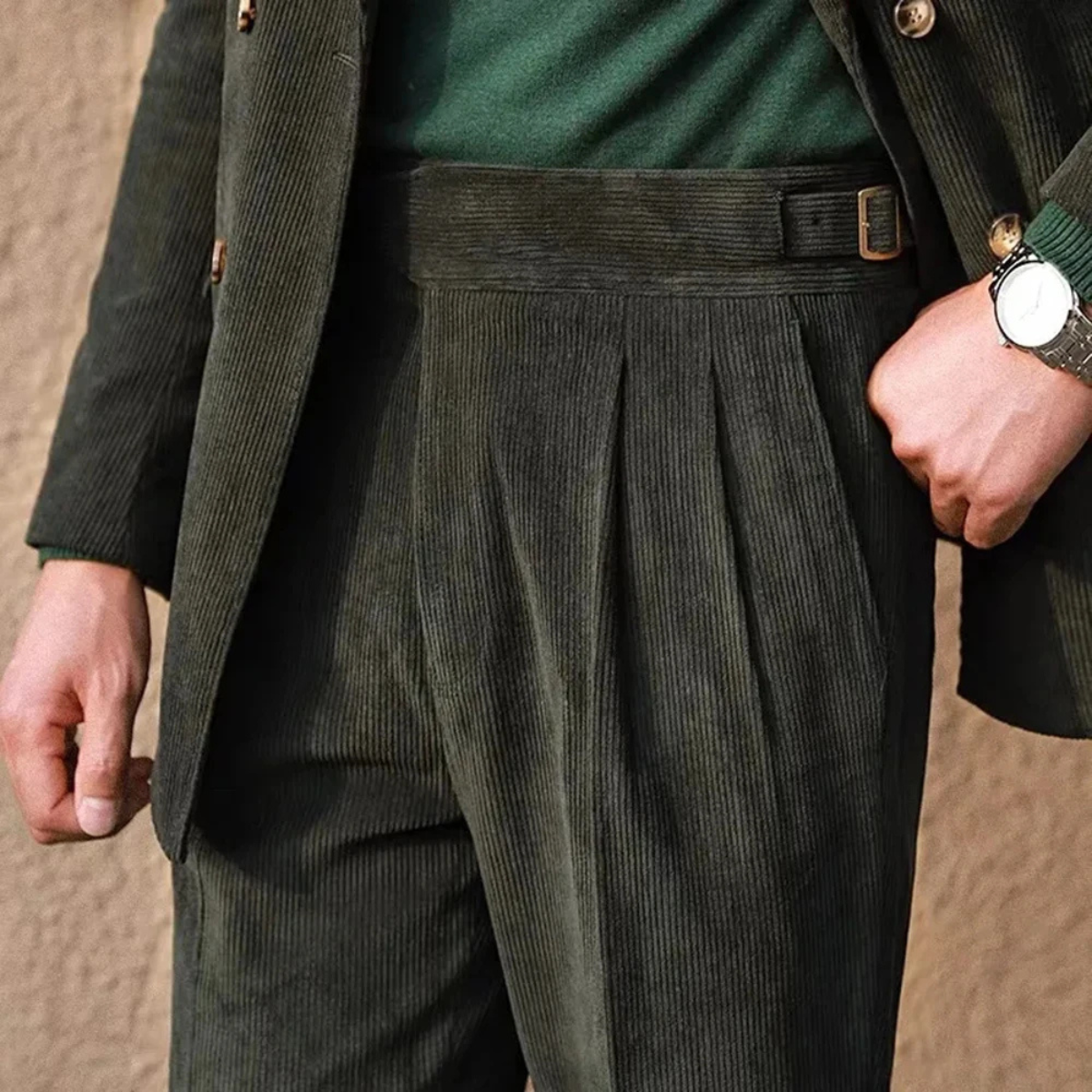 Classic Men's Corduroy High Waisted Trousers
