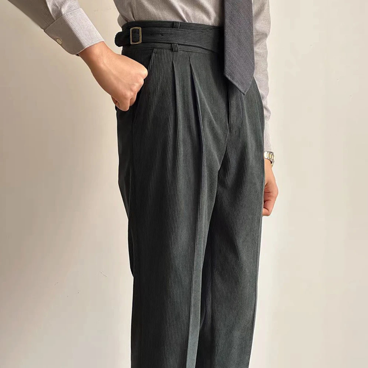 Classic Men's Corduroy High Waisted Trousers