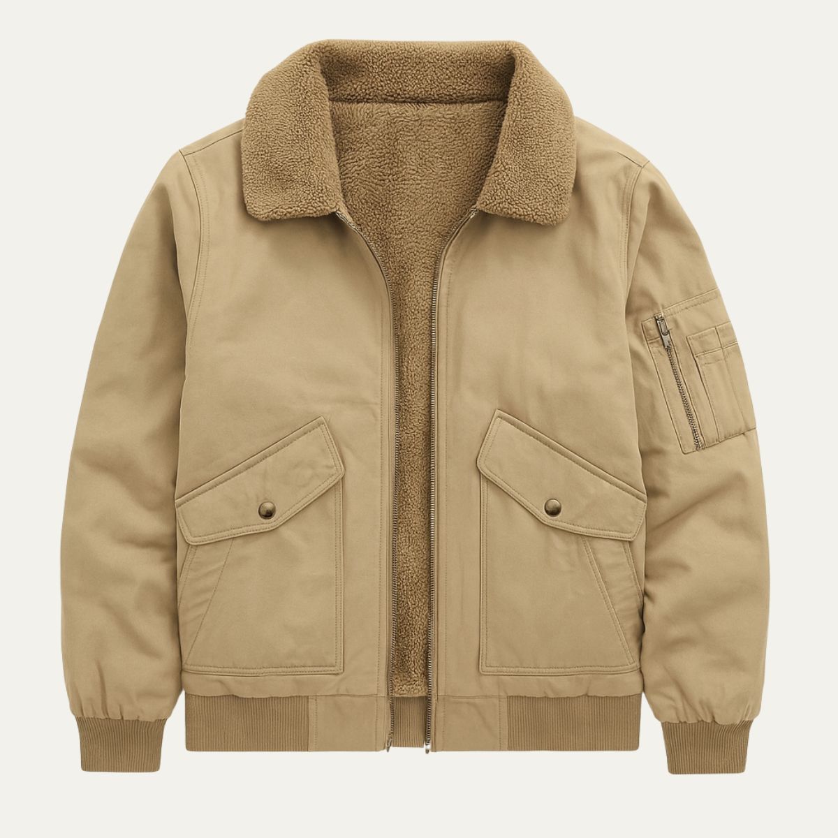 Men's Synthetic Shearling Lined Bomber Jacket - OutfitLondon