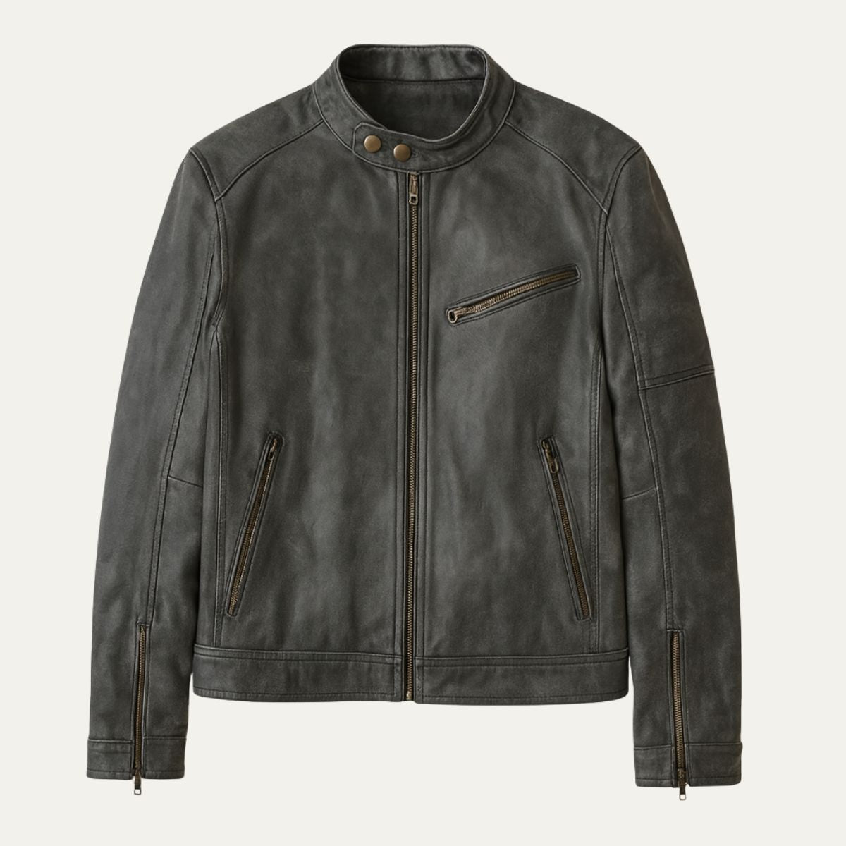 Slim Fit Biker Fake Leather Jacket - OutfitLondon